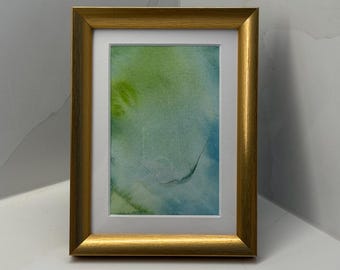 Pintura abstracta de acuarela con degradado azul y verde, impresión minimalista, decoración de habitación