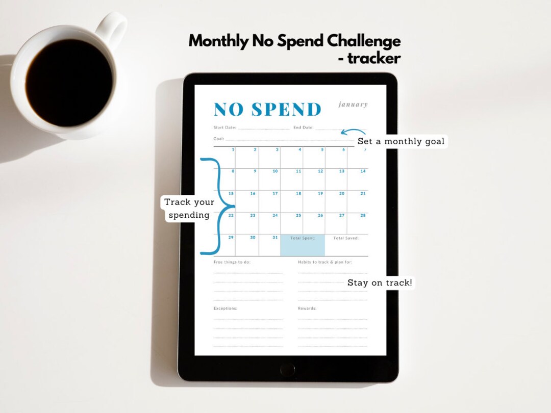 Monthly no spend challenge tracker digital download pdf printable
