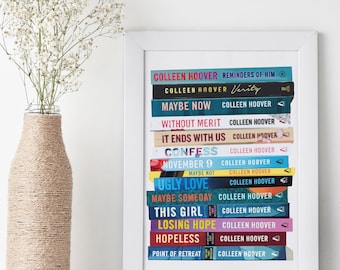 Book Spine Art: Colleen Hoover-Inspired Digital Print for Easy Printing, Stacked Books, Bookish Print, Book Lover Wall Art