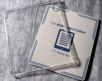 May include: A clear plastic case for a Kobo Libra Color e-reader. The case is designed to fit a 7.0" display size.