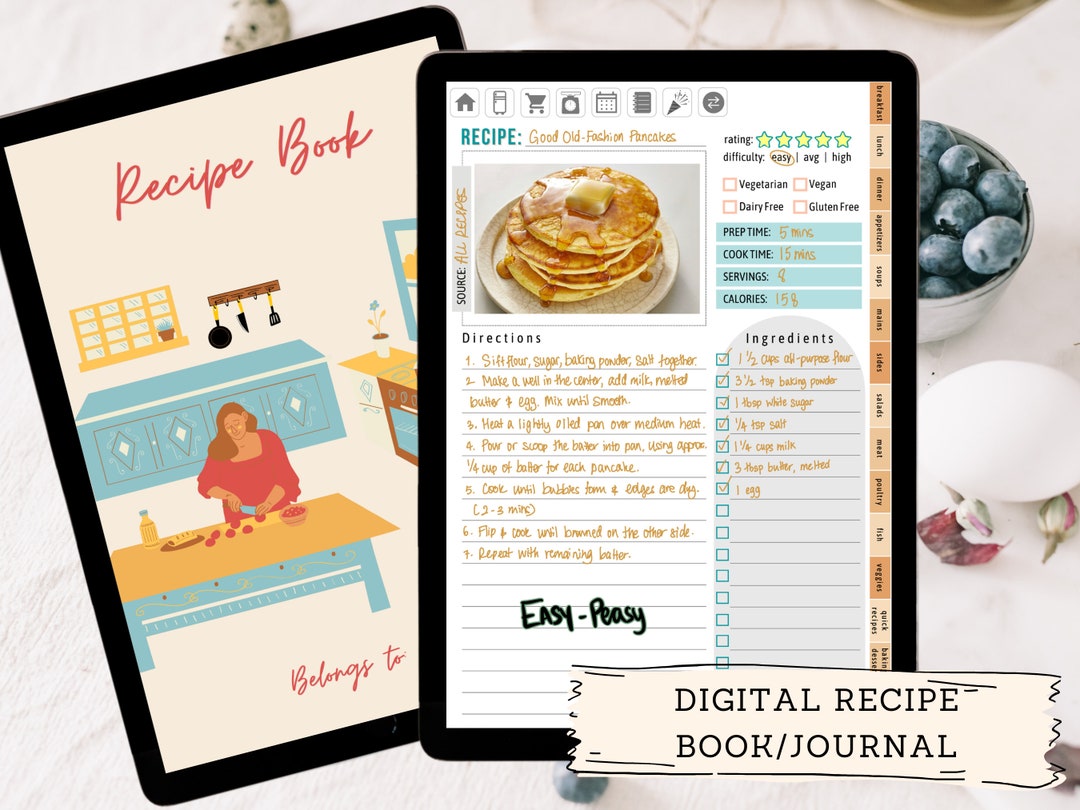 Digital Recipe Book, Recipe Journal, Digital Cookbook, Digital Food