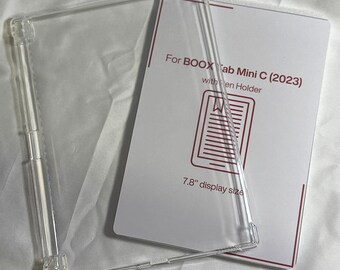 May include: A clear, transparent protective case for a BOOX Tab Mini C (2023) with a pen holder. The case is shown with a white card that reads "For BOOX Tab Mini C (2023) with Pen Holder" and "7.8" display size."