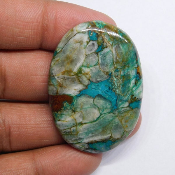 Rare Chrysocolla Gemstone 100% Natural Chrysocolla Cabochon Pear Shape Chrysocolla Loose Stone For Making Jewelry  [77 cts. 46X 33 mm]