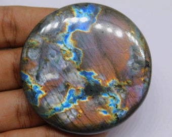 Super Flashy Purple Stone polished palm stone Labradorite stone High Quality Labradorite cabochon labradorite . [210 cts. 56 X 56 mm]