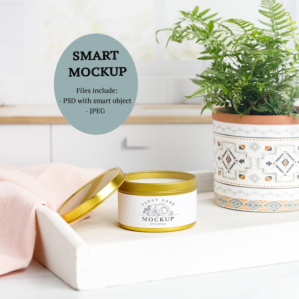 Candle Mockup, Smart Mockup, PSD Smart Object, Gold Tin Candle Mockup, Blank Candle, Mock ups, Product Photography