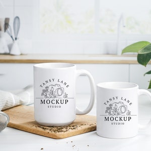 Mock up of Two White Coffee Mugs, Mug Mockup, Two Blank Coffee Mugs,  Sublimation Mug, Styled Stock Photography, 2 Mugs Stockstyle-936 
