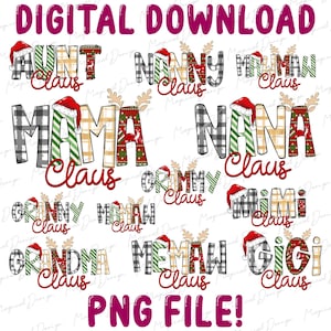 BUNDLE Family Claus PNG, Custom Gigi Claus Png, Christmas Grandma Claus Png, Custom Nana And Grandkids Png, Mama Claus Png, Claus Design