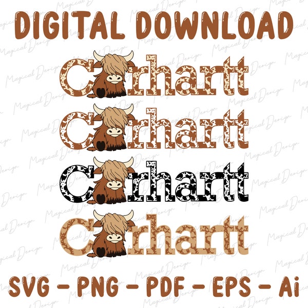 Highland Cow Svg, Carhartt Png, Brown Cow, Cute Cow Svg, Png For Shirt, Png Files For Sublimation, Digital Download, Printable