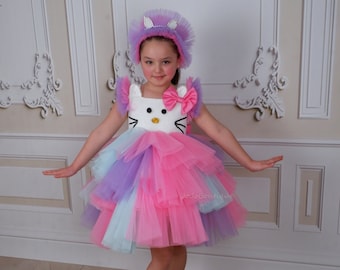 Hello Kitty Completo da bambina a maglietta con scollo quadrato e gonna a punto smock, taglie da bambino a bambino grande (4T - 14-16), Rosa, 4 anni
