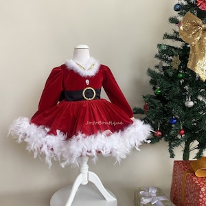 Christmas Girl Red Dress, Christmas Outfit Baby Girl, Red Velvet Dress for Toddler, Velvet Fabric Red Birthday Dress for Girl
