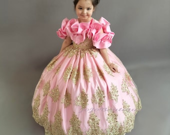 Pink Party Outfit Tutu Girl Pink Ball Gown for Toddler Birthday Dress Kids Flower Tulle Prom Dress