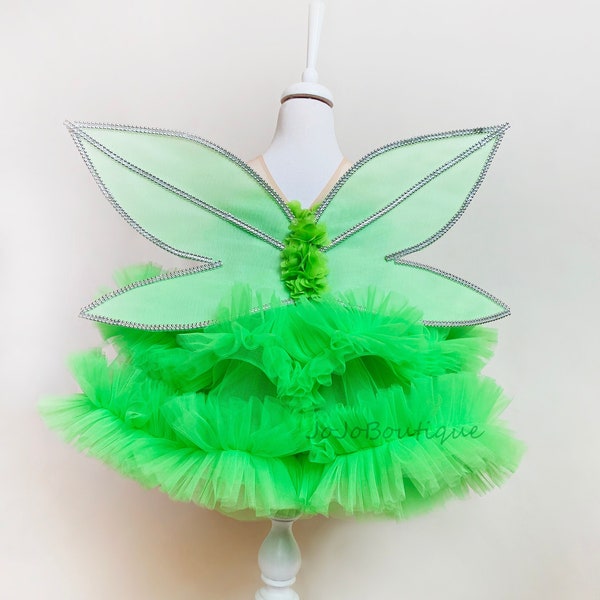 Traje de bebé Tinkerbell, fiesta de cumpleaños de Tinkerbell, disfraz de Tinkerbell para niños pequeños, vestido de princesa verde