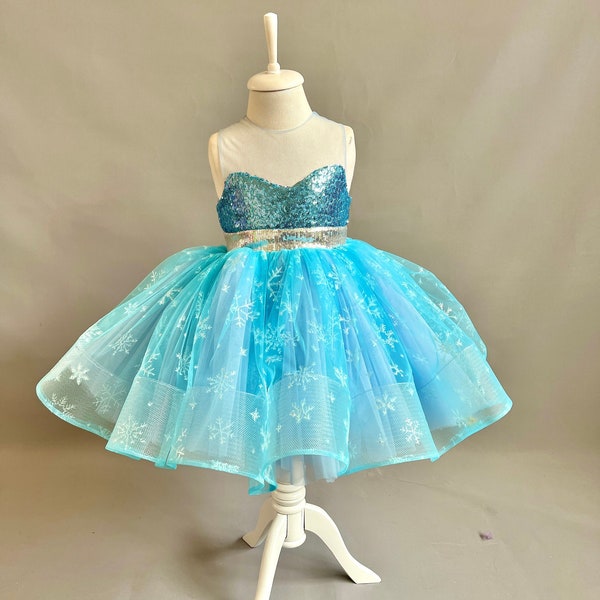 Frozen Elsa Birthday Costume, Elsa Costume For Girls, Elsa Birthday Dress, Ice Blue Tutu Dress