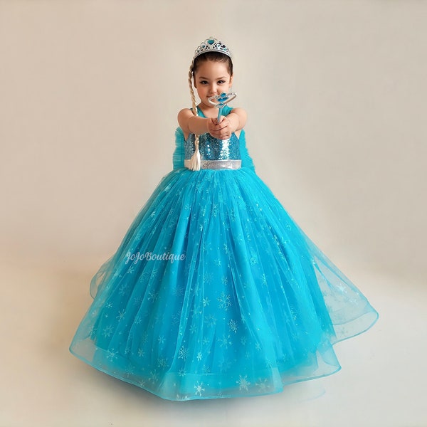 Frozen Elsa Birthday Costume, Elsa Dress For Girls, Elsa Costume for Toddler, Ice Blue Tutu Dress