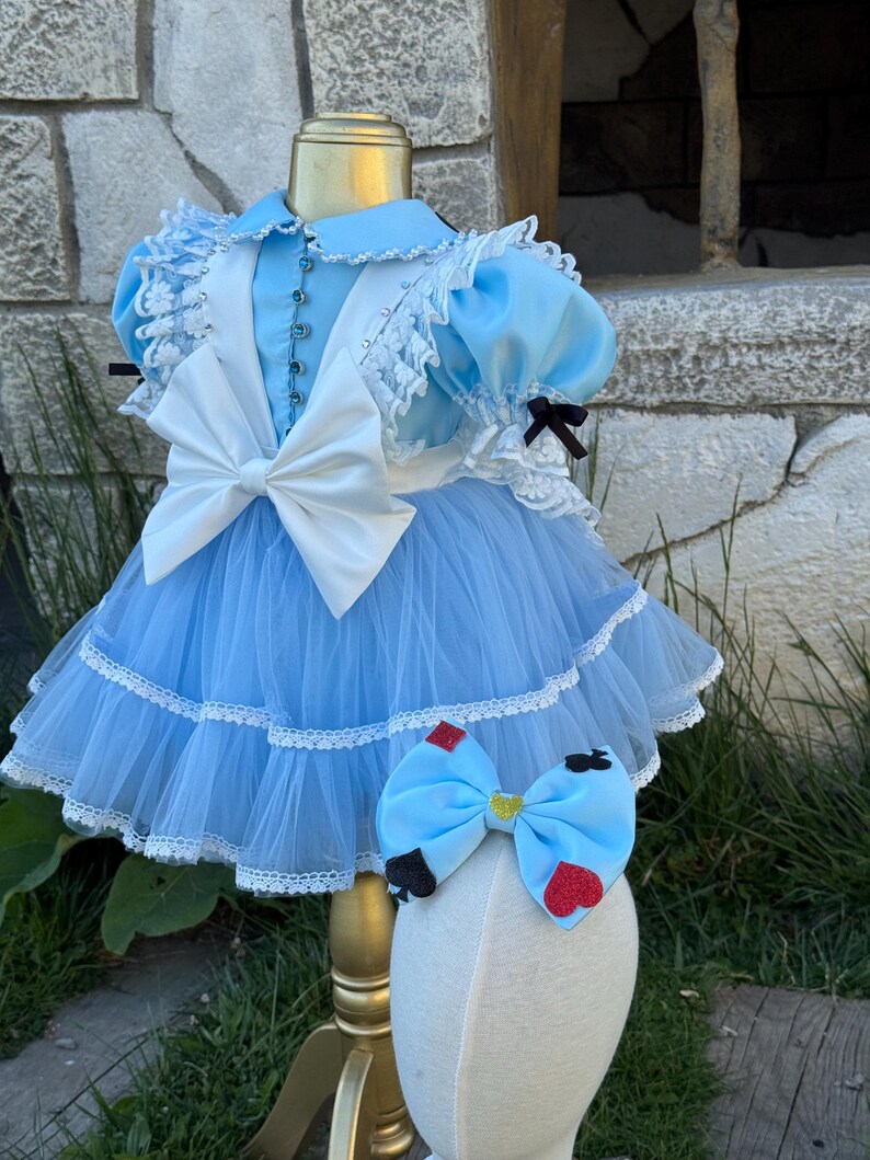 Alice in Wonderland Dress, Toddler Storybook Costume, Blue Fairytale Party Outfit image 4