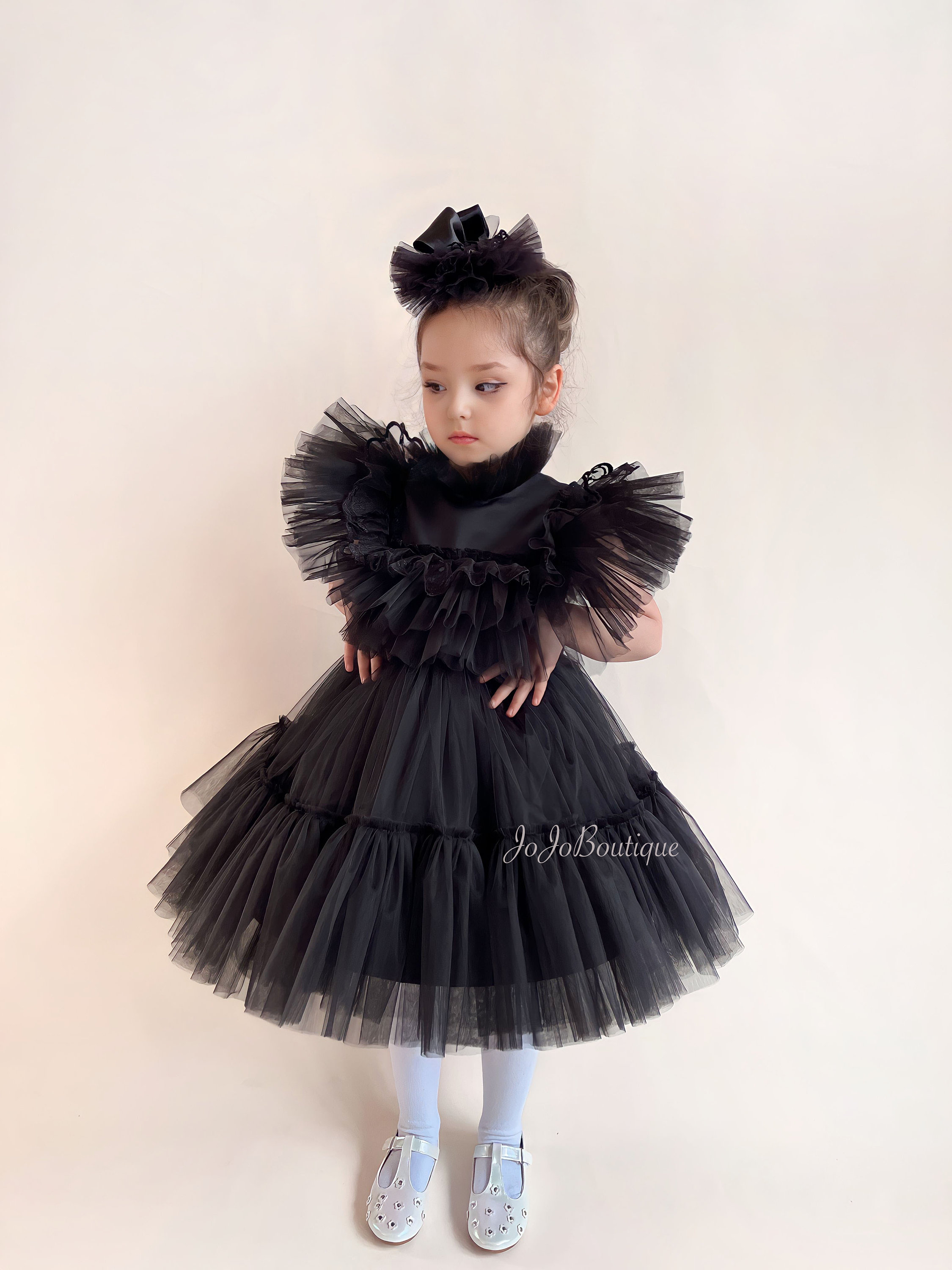 wednesday addams dress black Girls' Polka Dot Wednesday Addams Dress — Costume Super Center main image 1