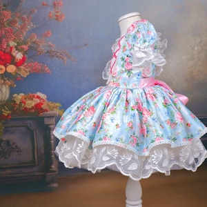 Azul Pink Blue Pink Flowers Print Fabric Dress, Floral Tutu Dress for Toddler ...