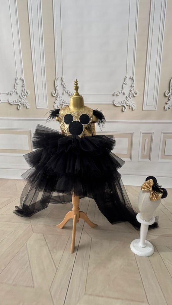 black and gold tutu dress Sequin Mouse Dress, Luxury Birthday Party Couture Outfit eye closures at the Fabric_Stretch Satin Lavender Ombre Butterfly First Color:YELLOW/BLACK