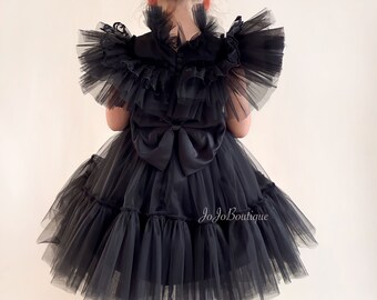 Costume da mercoledì per la famiglia, vintage, gotico, da ballo, cosplay, gonna in tulle e pizzo, per feste di Halloween (150 vestito-parrucca