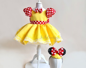 Minnie mouse tutu set, minnie mouse birthday outfi, I’m twodles Minnie Mouse birthday outfit, Yellow and red toddler Minnie Mouse tutu set