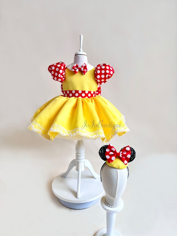 yellow dress red polka dot yellow dress with red polka dots Banana Split Dress for Women