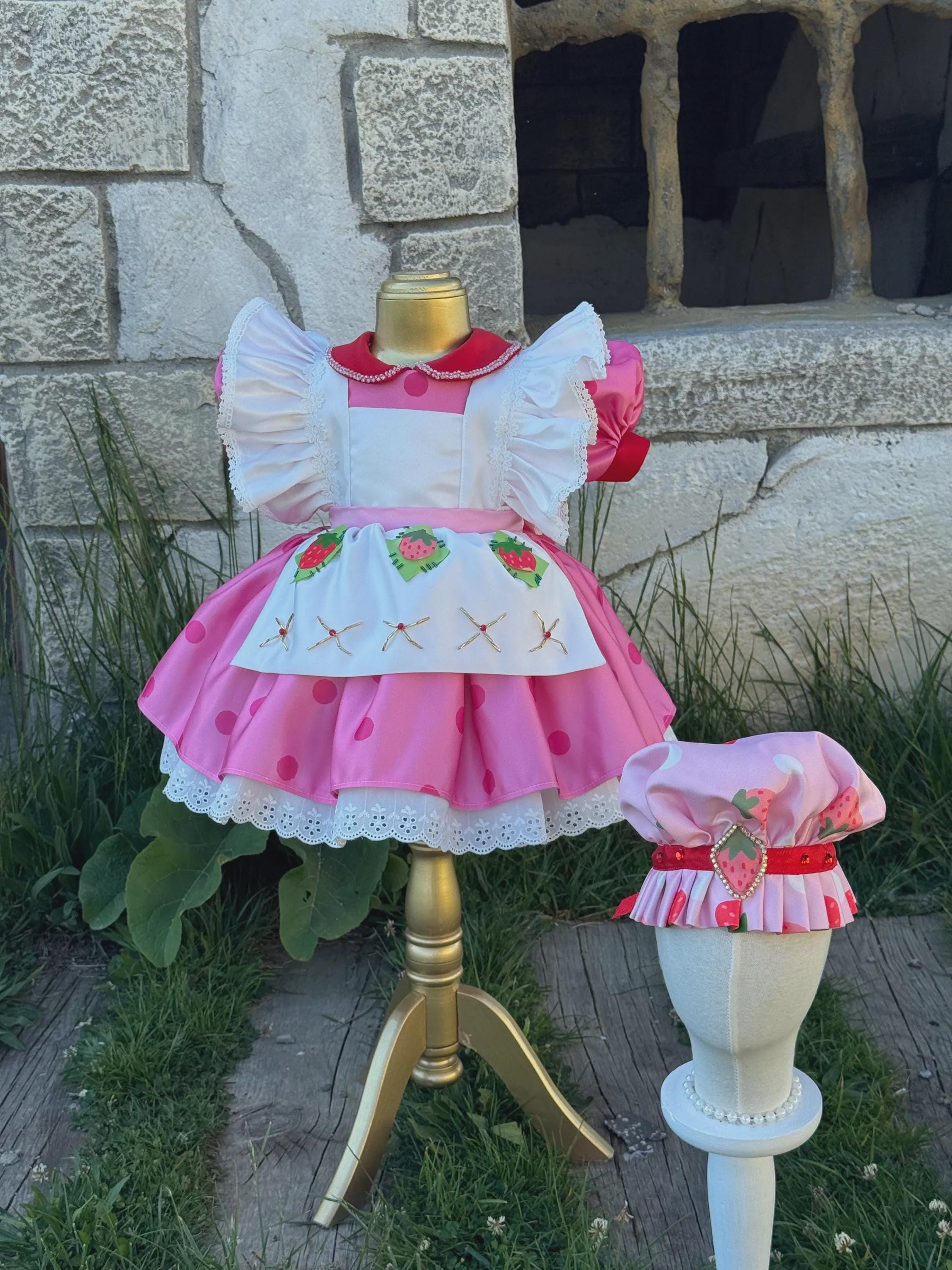 strawberry shortcake dress Vintage Couture with Bling 18/24 months An embellished strawberry Shortcake with crystal rhinestones Strawberry Shortcake Coquette Allover Print