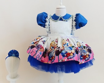 Alice in Wonderland Costume, Alice Baby Dress, Kids Halloween Costume, Alice Themed Birthday Girl Dress