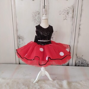 Tutu-jurk met rode stippen en pailletten, op muis geïnspireerde verjaardagsoutfit, kostuumset peuter