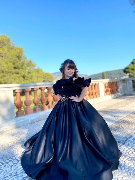 Black flower top prom dress