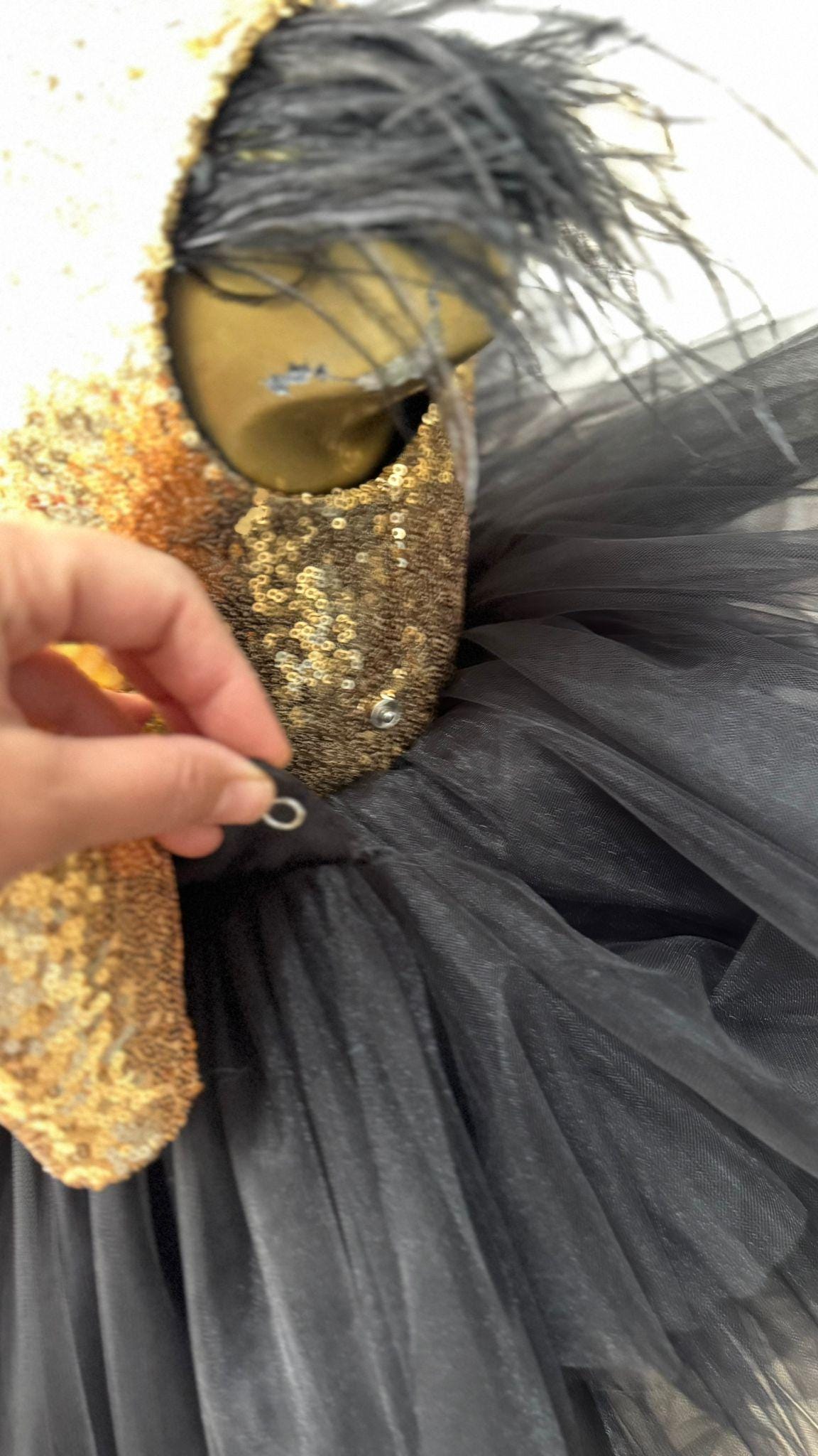 Black Gold Sequin Mouse Tutu Dress, Luxury Birthday Party Couture Outfit