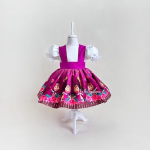 Schattige op Masha geïnspireerde babyjurk voor een magisch feest - Babyjurk met Masha-thema - 1e verjaardagsjurk - Halloweenkostuum