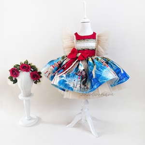 Handmade Moana Princess Dress, Flower Headband, Birthday Outfit