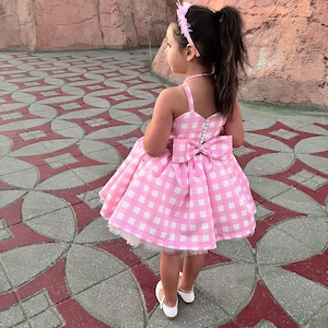 Pink Gingham Dress, Toddler Birthday Outfit, Cottagecore Twirl Dress, Handmade Picnic Style image 6