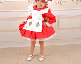 Robe Bébé Fille Rouge à Carreaux Fraise Lolita - Taille 2T/3T, Coton, Neuf Avec Étiquettes