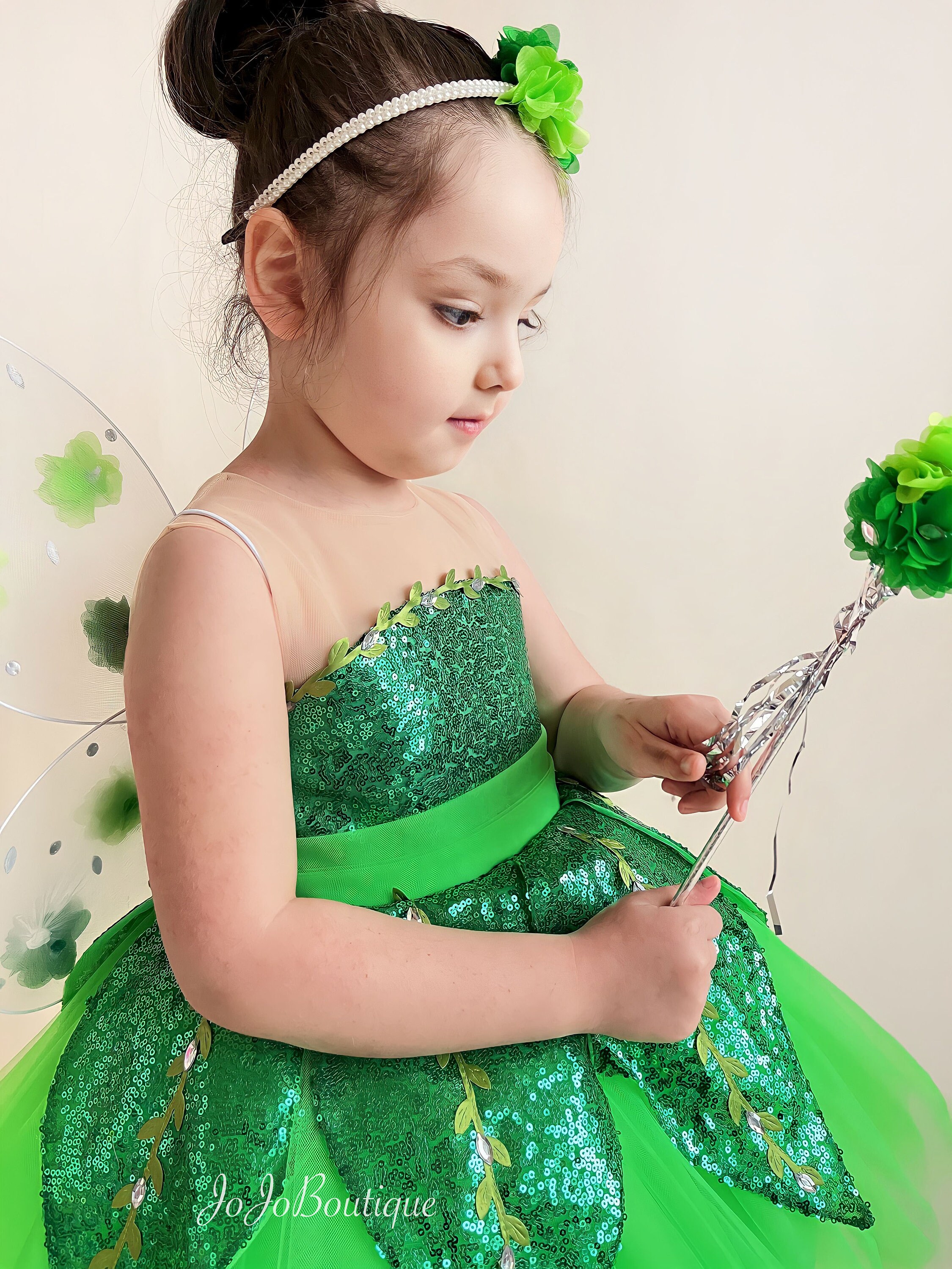 Tinker Bell Inspired Fairy Dress, Green Sequin Pixie Costume, Toddler  Birthday Party Outfit - Etsy