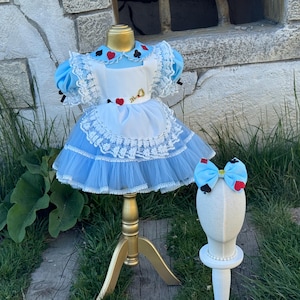 Alice in Wonderland Dress, Toddler Storybook Costume, Blue Fairytale Party Outfit image 1