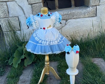 Alice in Wonderland Dress, Toddler Storybook Costume, Blue Fairytale Party Outfit
