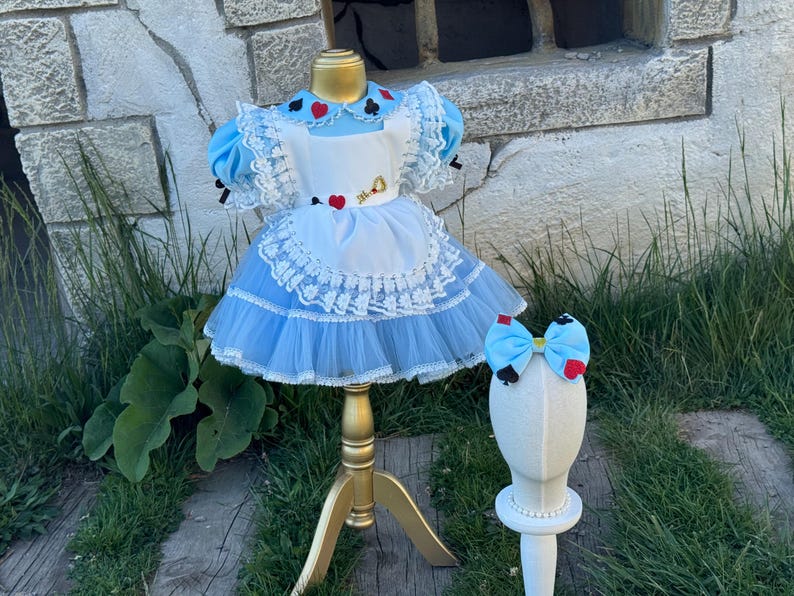 Alice in Wonderland Dress, Toddler Storybook Costume, Blue Fairytale Party Outfit image 1