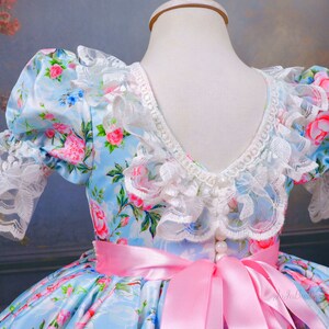 Azul Pink Blue Pink Flowers Print Fabric Dress, Floral Tutu Dress for Toddler ...
