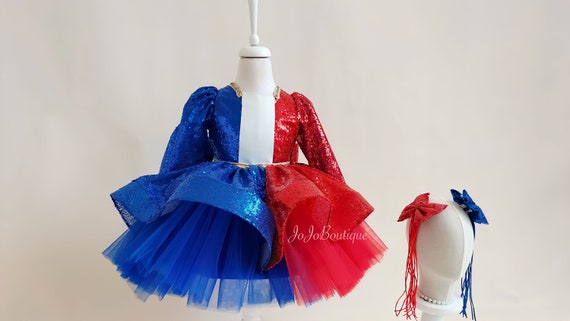 Harley Quinn Dress for Toddler Girl, Red Blue Sequin Tutu, Halloween  Costume, Birthday Party Outfit, Handmade Villain Dress - Etsy