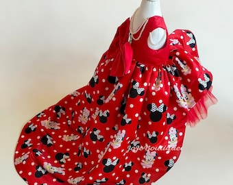 Red Polka Dot Princess Dress with Train, Birthday Party Toddler Outfit