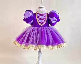 Rapunzel Inspired Princess Dress, Purple Toddler Birthday Costume, Handmade Tulle Party Outfit