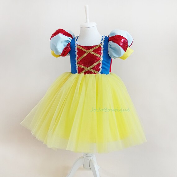blue and yellow dress princess Posh Peanut Girl's Disney Snow White Tulle Dress in Blue, 3 Toddler-4 Toddler, Viscose from Bamboo