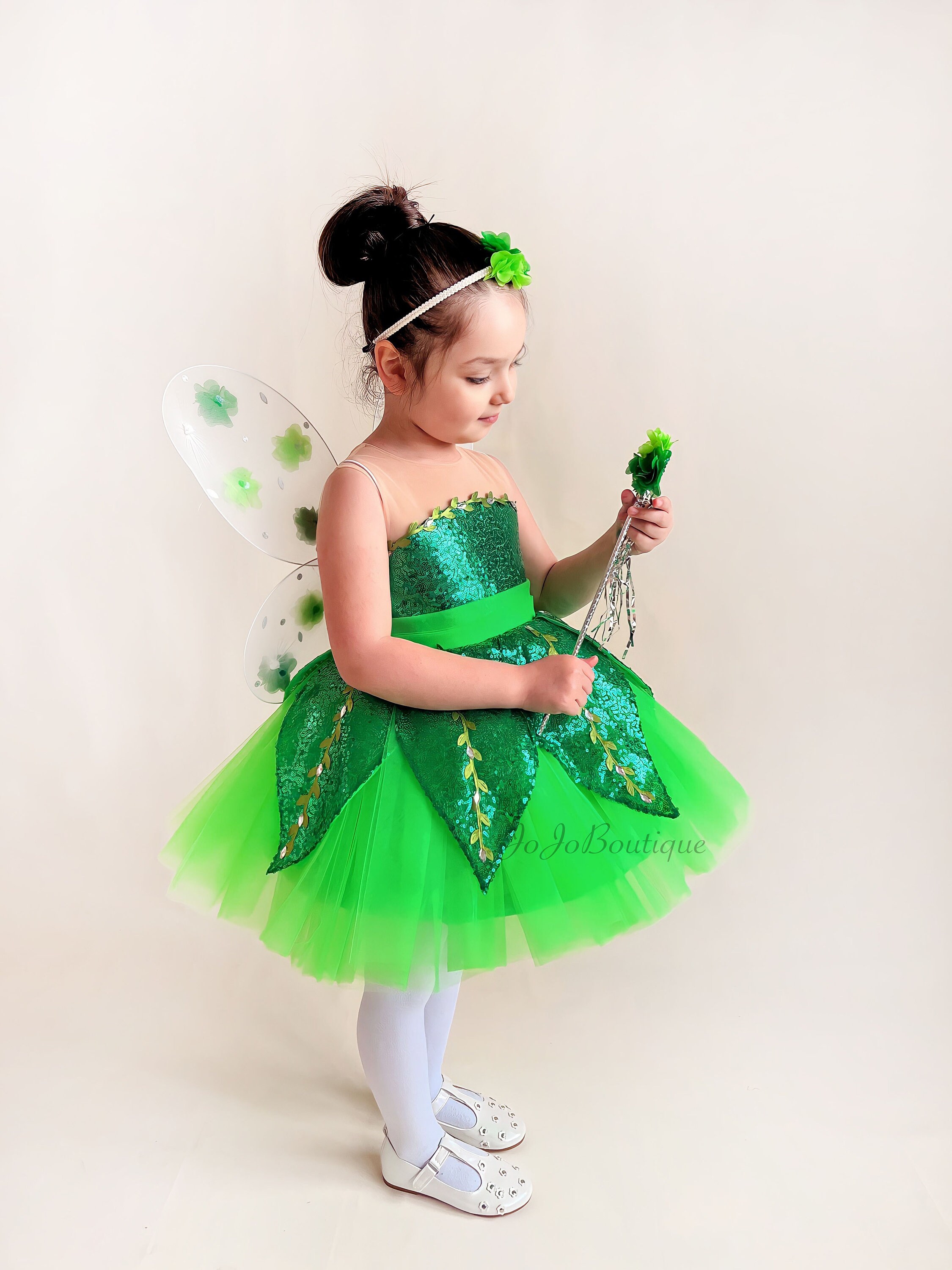 green sequin tinkerbell dress Tinker Bell Inspired Fairy Dress, Green Sequin Pixie Costume, Toddler  Birthday Party Outfit