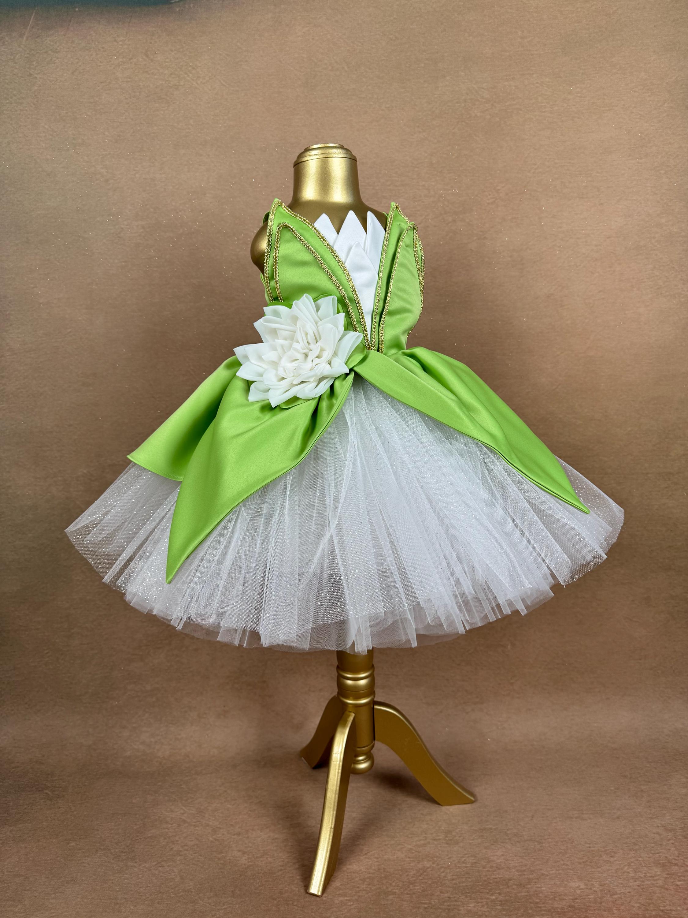 Toddler Princess Tiana Dress, Green Frog Costume, Handmade Birthday Party Outfit Toddler Princess Tiana Dress, Green Frog Costume, Handmade Birthday Party Outfit