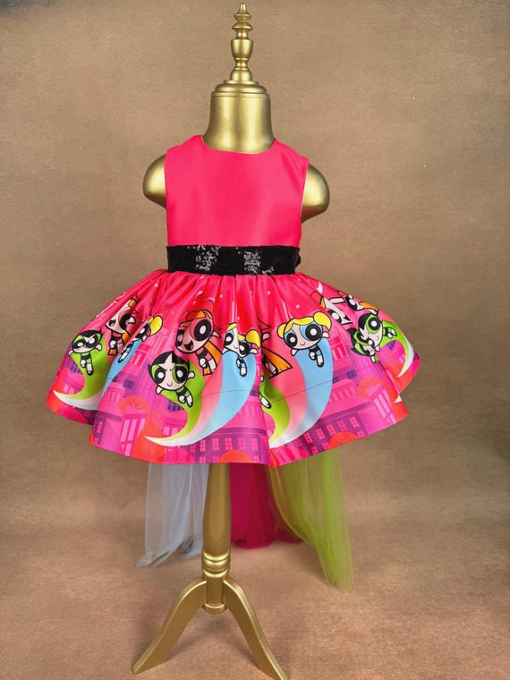 Powerpuff Girls Toddler Dress, Blossom Costume, Handmade Festival Outfit, Baby Headband Set