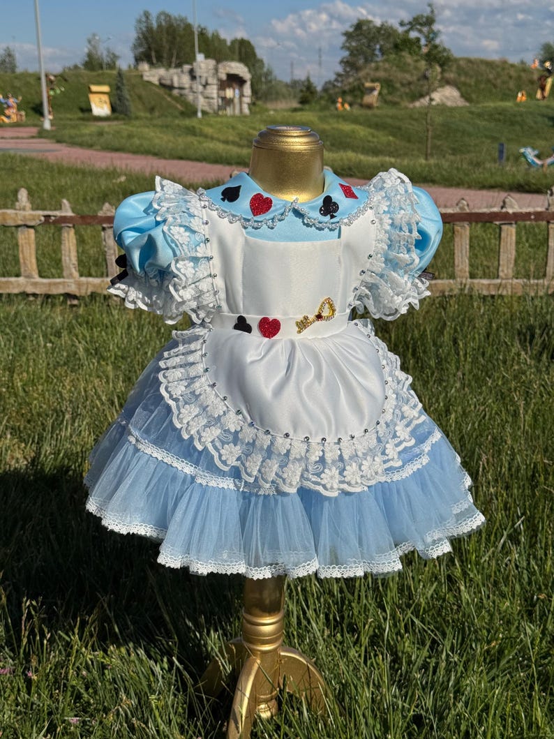 Alice in Wonderland Dress, Toddler Storybook Costume, Blue Fairytale Party Outfit image 2