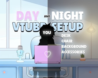 Cozy Bedroom Vtuber Setup Assets, Vtuber Desk chair, Vtuber Accessories & Backgrounds, Blue Vtuber Assets bundle, Vtuber Assets