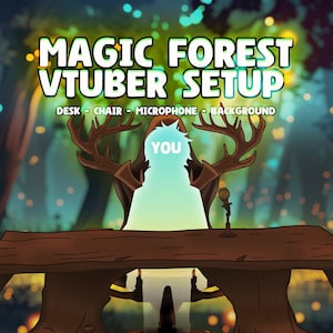 Magic Forest Vtuber Setup Assets, Vtuber Desk chair, Vtuber Accessories & Backgrounds, Vtuber Assets bundle, Vtuber Asset Theme