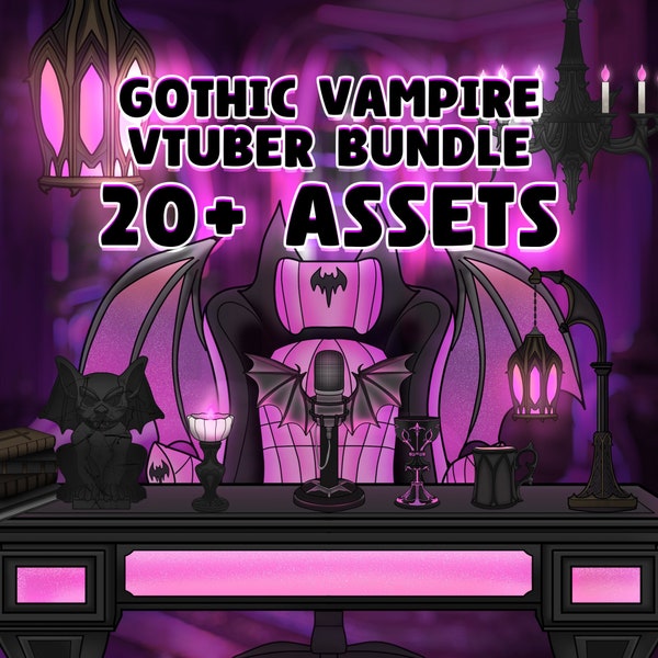 Gothic Vampire Vtuber Setup Assets, Vtuber Desk chair, Vtuber Bundle Accessories & Backgrounds, Gothic Vtuber Assets, Vampire Vtuber Assets